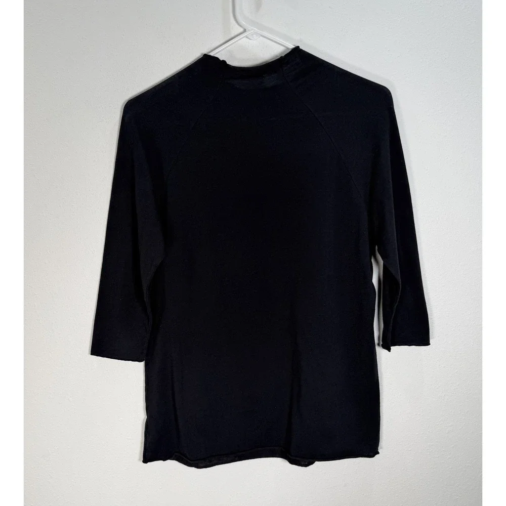 Free People Intimately Top Womens Sz M Black Minimalist 3/4 Sleeve Turtleneck